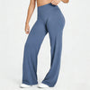 Women's high-waisted wide-leg yoga pants in Blue Gray, front view