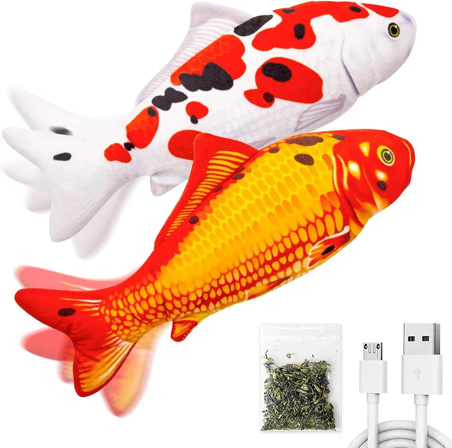 TOOGE 2 Pack 9" Floppy Fish Cat Toys with Silvervine and Catnip for Indoor Cats for Small Dogs Interactive Automatic Flopping