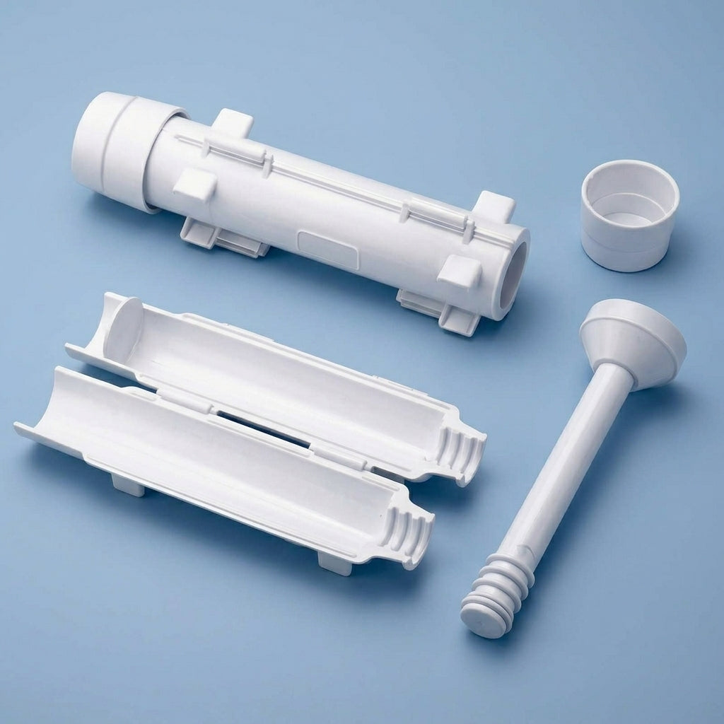 White sushi bazooka roller mold with plunger and cap studio shot