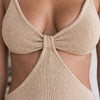 Close-up of the twist knot and side cutouts