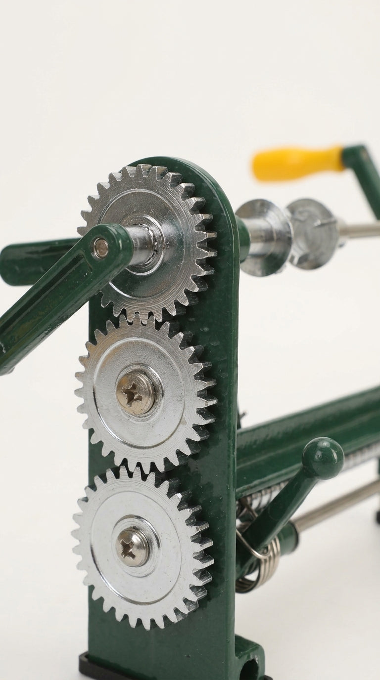 Hand crank peeler peeling an apple in a long continuous spiral