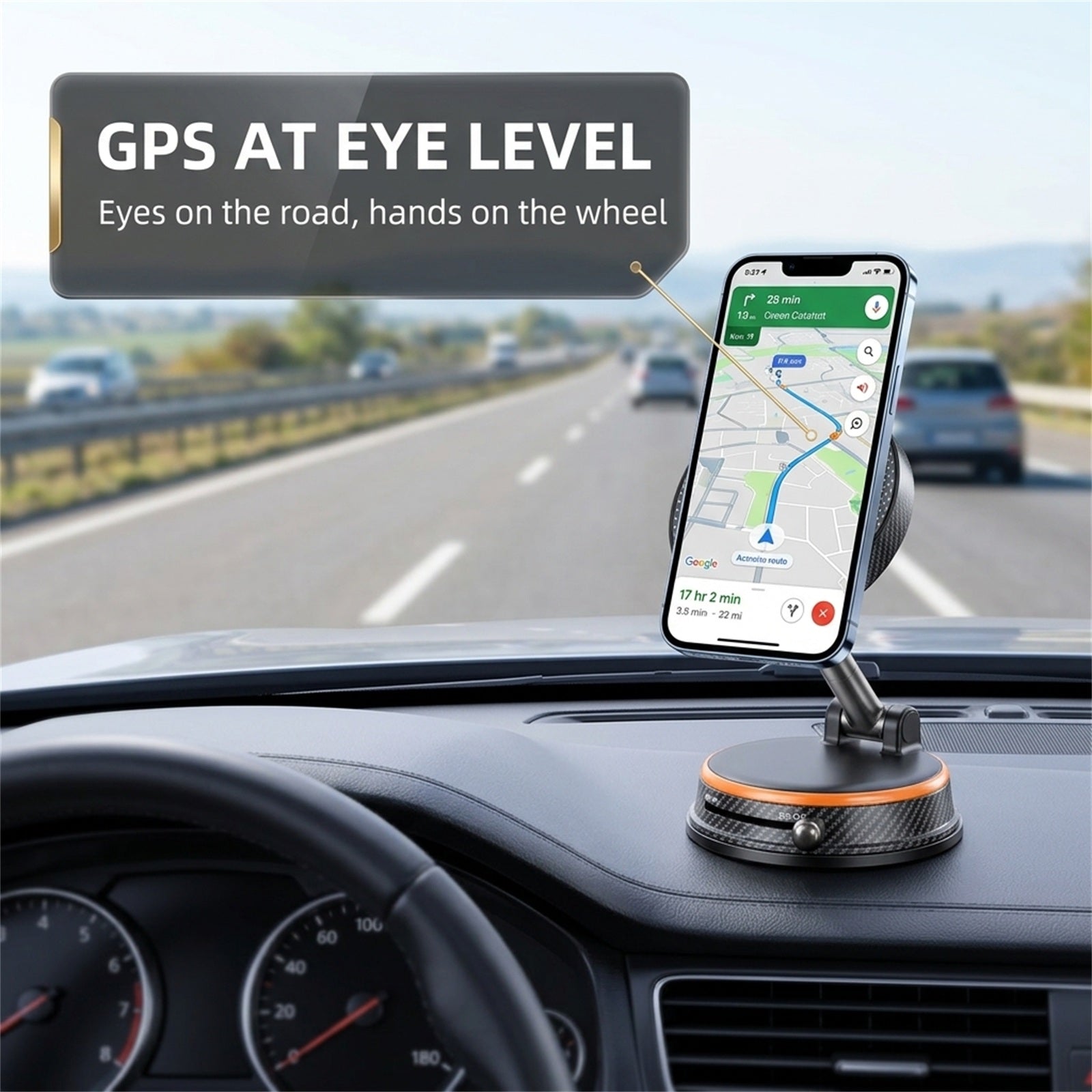 GPS at eye level - eyes on the road, hands on the wheel