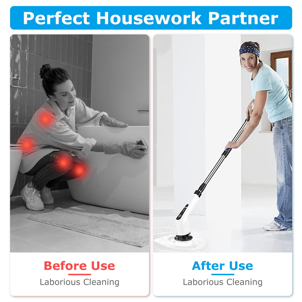 Electric Spin Scrubber - Cordless Telescopic Cleaning Brush with 8 Brush Heads, IPX7 Waterproof - 7