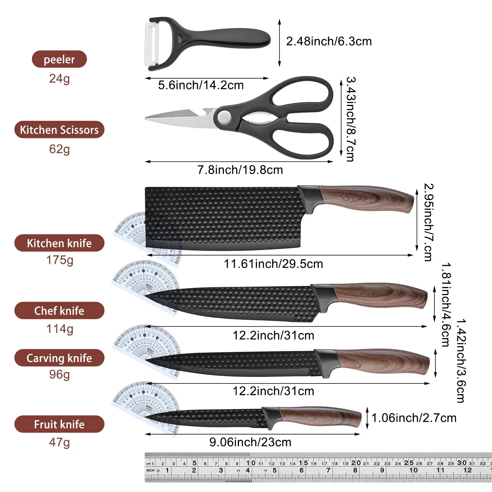 6-Piece Professional Kitchen Knife Set, Knife Set, Stainless Steel Knife and Scissors Set, Essential Kitchen Knives, Holiday Gift