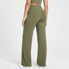 Wide-leg yoga pants in Olive Green, back view with centre leg seams