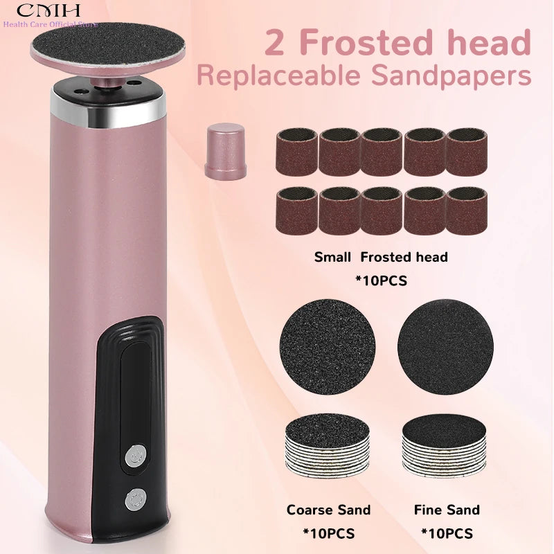 Dual-Head Metal Electric Foot Grinder Portable Rechargeable Callus Remover Dead Skin Remover with Multiple Free Accessories