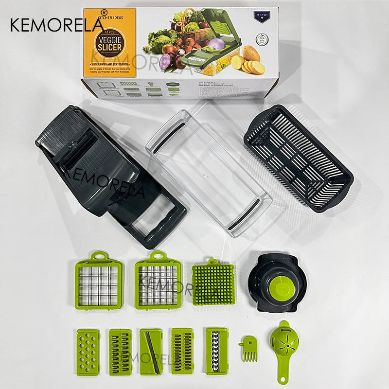 14-in-1 Manual Vegetable Chopper with 900ml Container | Onion Dicer, Garlic Press, Stainless Steel Blades & Tearless BPA-Free Bowl
