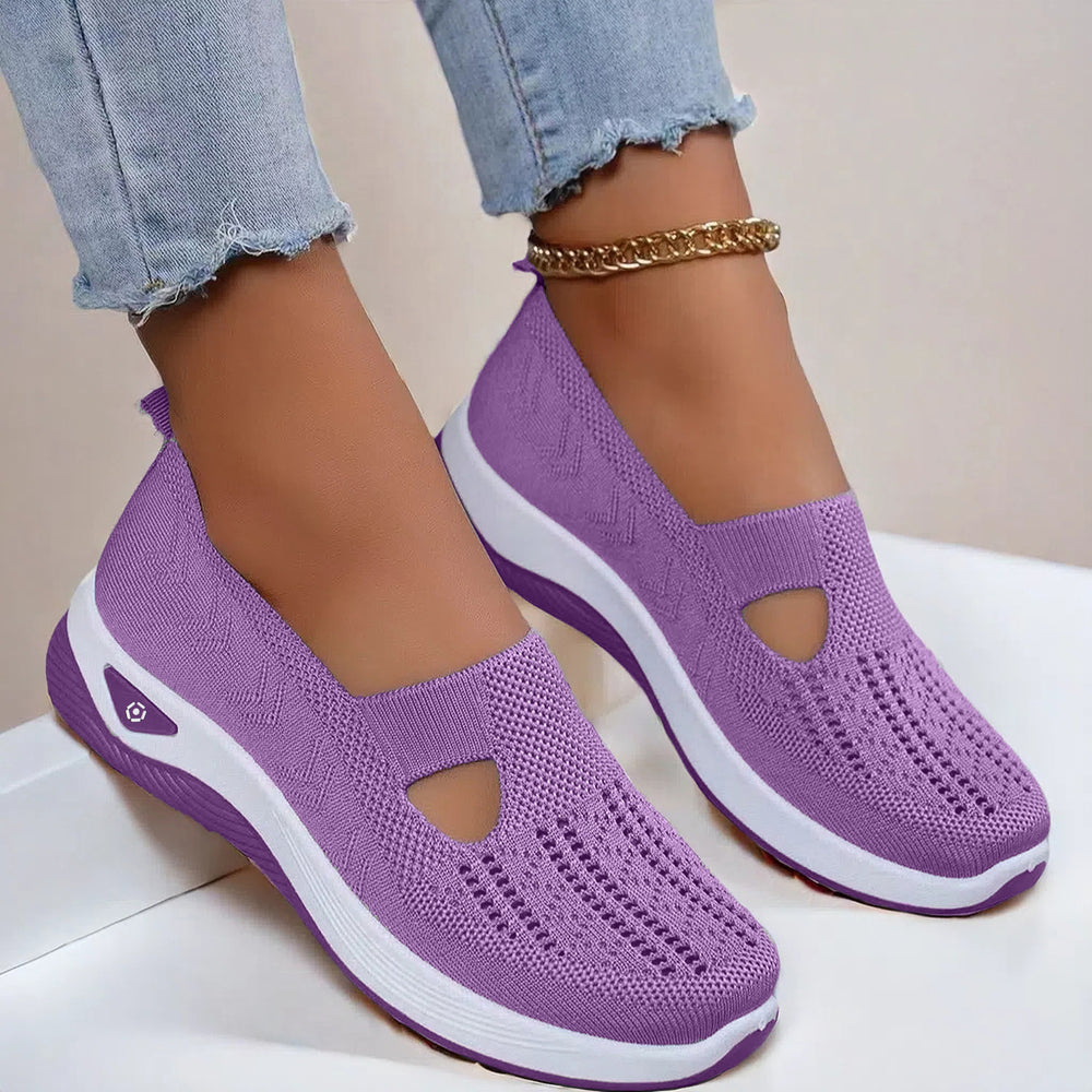 Mesh slip-on walking flats in Purple, worn