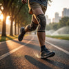 Knee compression sleeve worn while running outdoors