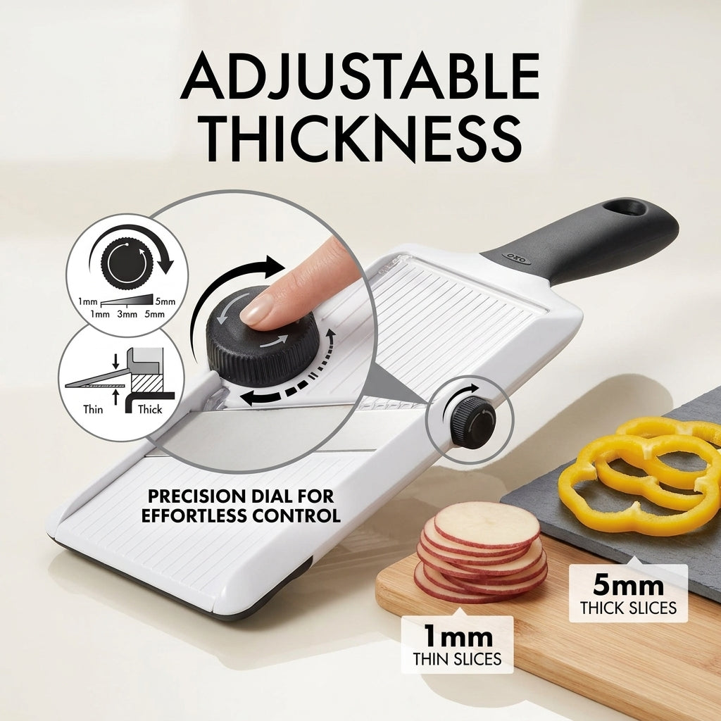 Adjustable thickness - mandoline slicer fine to thick