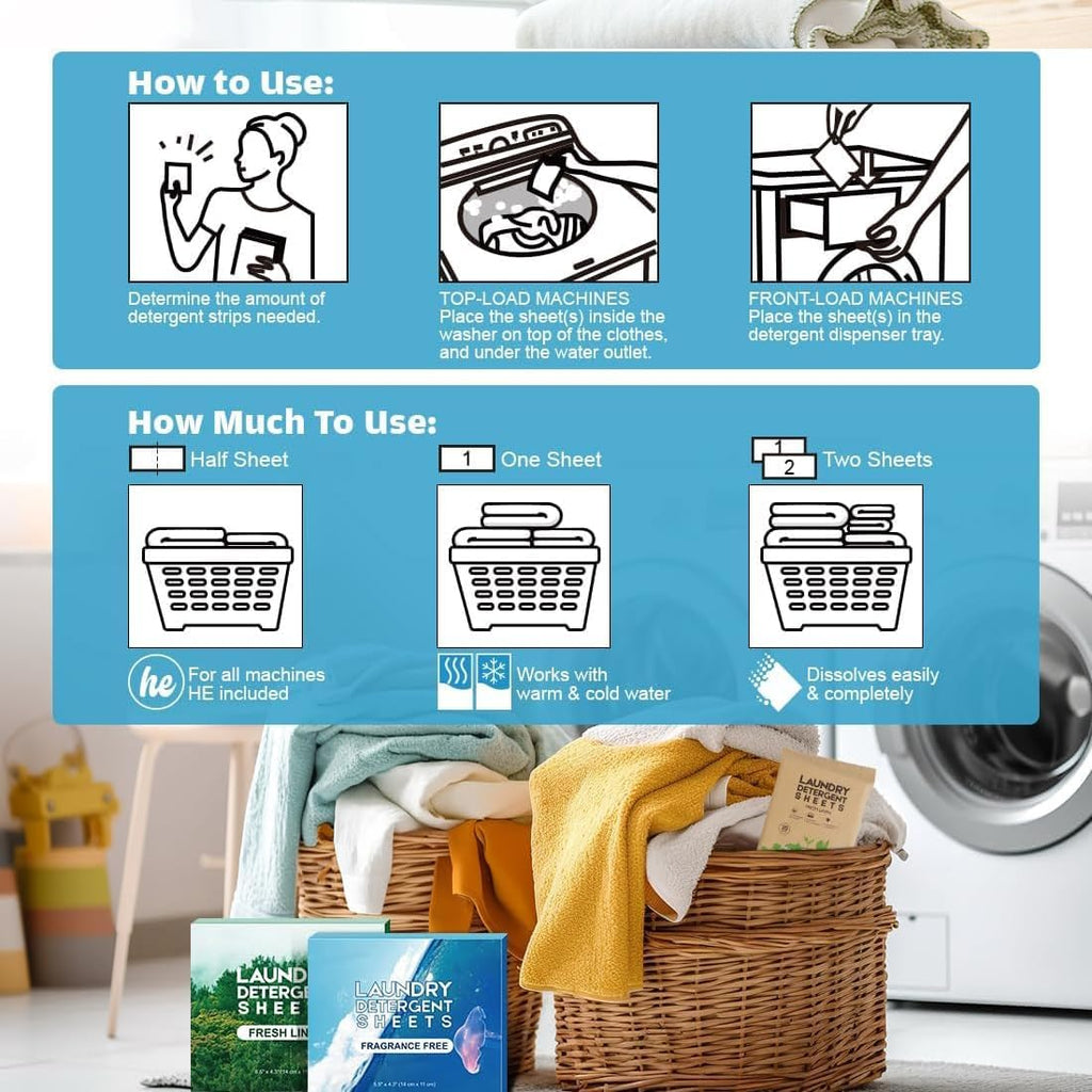 Laundry Detergent Sheets, Washer Sheet Detergent, No Plastic Jug, Laundry Soap Sheet for Travel, Home Washing, Fresh Scent-(160 Loads) 80 Sheets