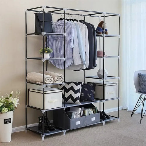 69 Inch Portable Clothes Closet, Multi-Tier Wardrobe Storage Organizer, Non-Slip Fabric Shelves