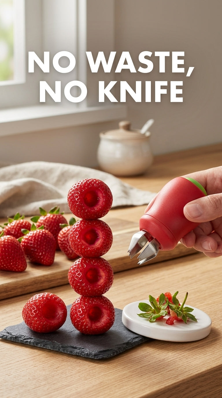No waste, no knife - strawberry huller keeps all the fruit