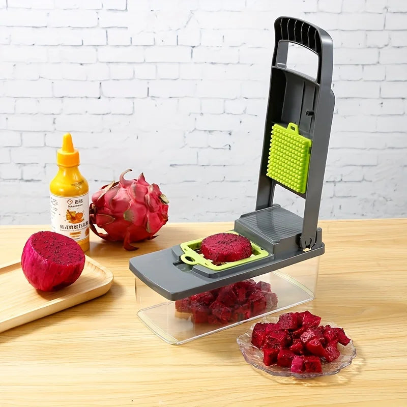 14-in-1 Manual Vegetable Chopper with 900ml Container | Onion Dicer, Garlic Press, Stainless Steel Blades & Tearless BPA-Free Bowl