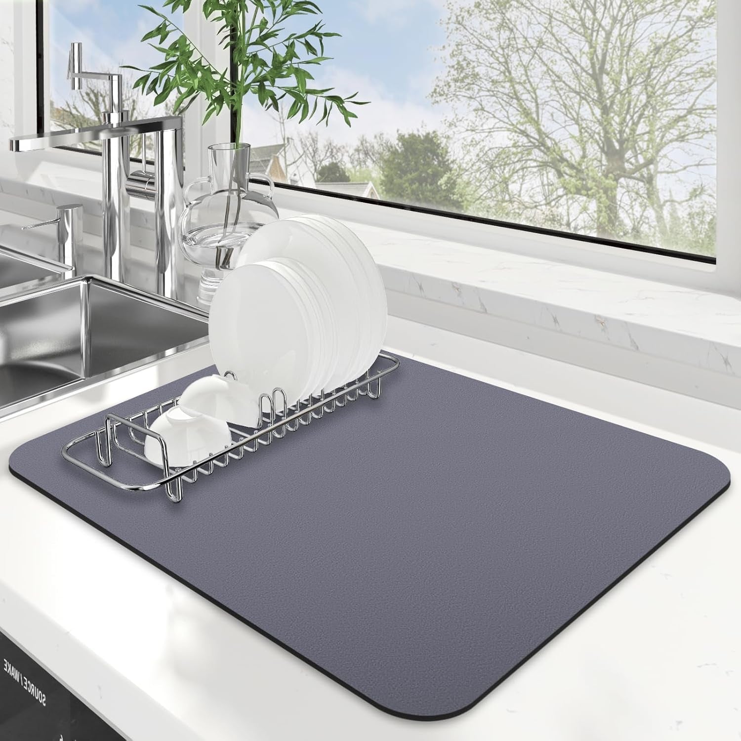 Dish Drying Mat Super Absorbent Drying Mat Large Dish Drying Mats for Kitchen Counter Easy Clean Dish Mat Kitchen Drying Mat15"X 18" Stylish Grey