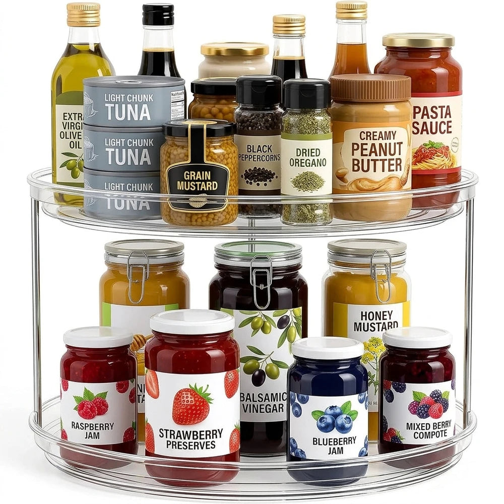 Lazy Susan Spice Rack Organizer – 2-Tier 360° Rotating Turntable for Kitchen, Pantry & Countertop