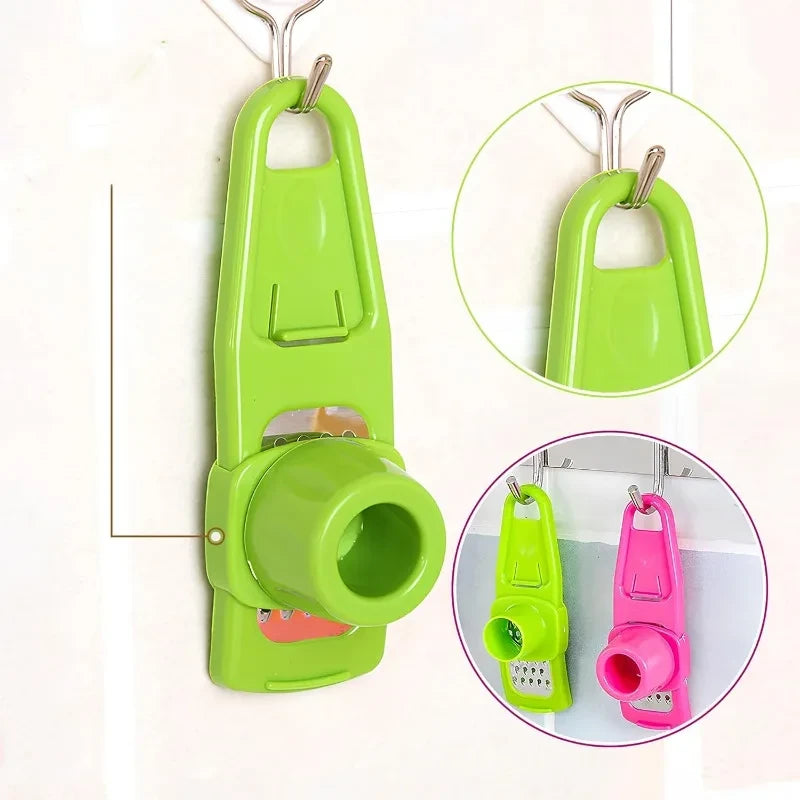 Garlic Press & Chopper with Container – Manual Garlic Mincer Stainless Steel Blades, Handheld Crusher for Garlic Ginger Herbs