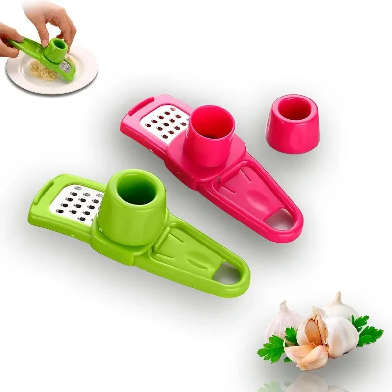 Garlic Press & Chopper with Container – Manual Garlic Mincer Stainless Steel Blades, Handheld Crusher for Garlic Ginger Herbs