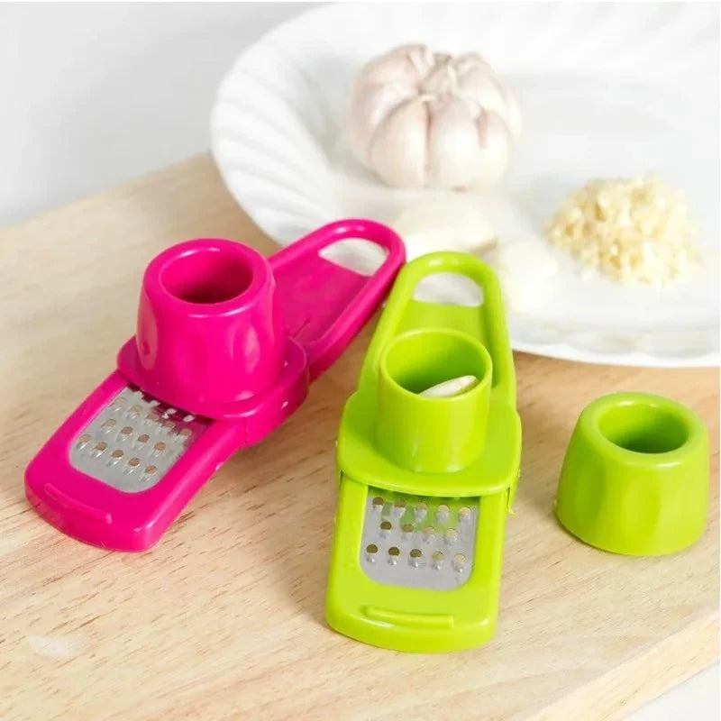 Garlic Press & Chopper with Container – Manual Garlic Mincer Stainless Steel Blades, Handheld Crusher for Garlic Ginger Herbs