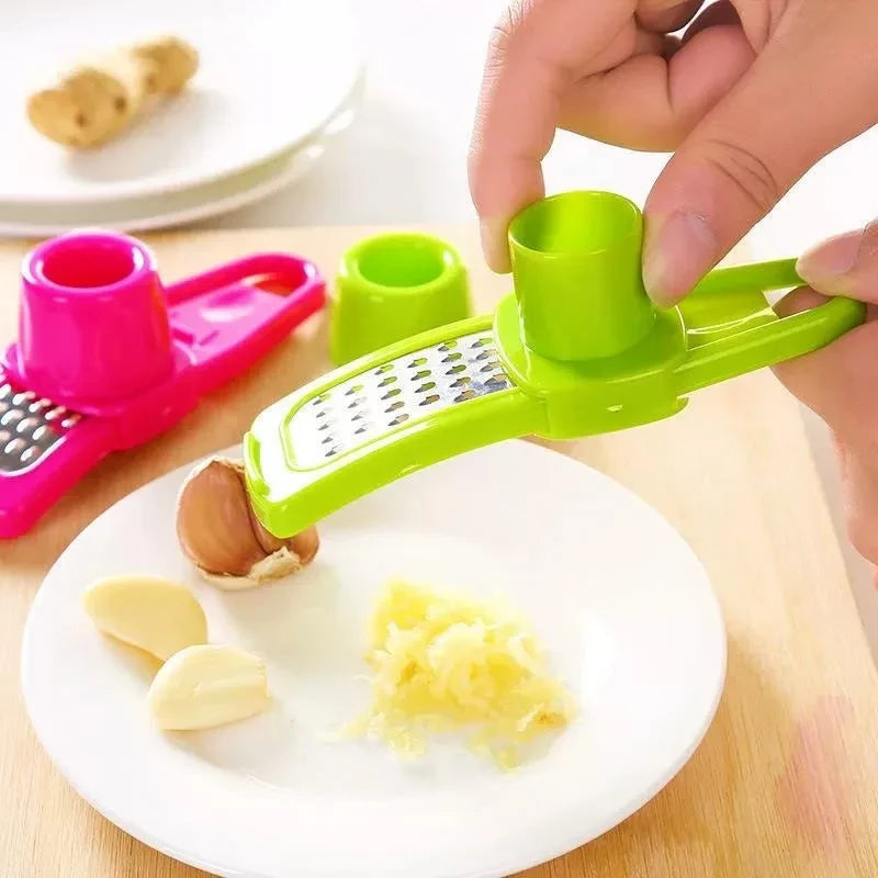 Garlic Press & Chopper with Container – Manual Garlic Mincer Stainless Steel Blades, Handheld Crusher for Garlic Ginger Herbs