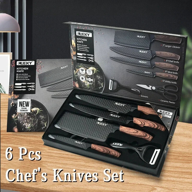6-Piece Professional Kitchen Knife Set, Knife Set, Stainless Steel Knife and Scissors Set, Essential Kitchen Knives, Holiday Gift