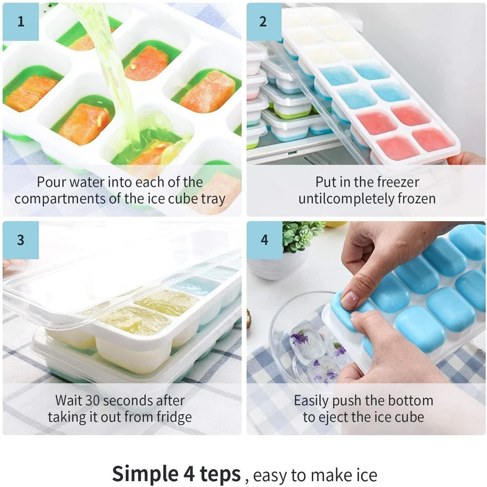 Bandeja de Hielo con Tapa - Cubos tipo Pebble para Bebidas