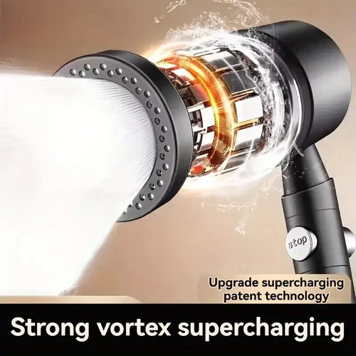 Cabezal de Ducha Turbo con Filtro — 3 Modos, Botón de Pausa, Manguera 1.5m + 5 Filtros