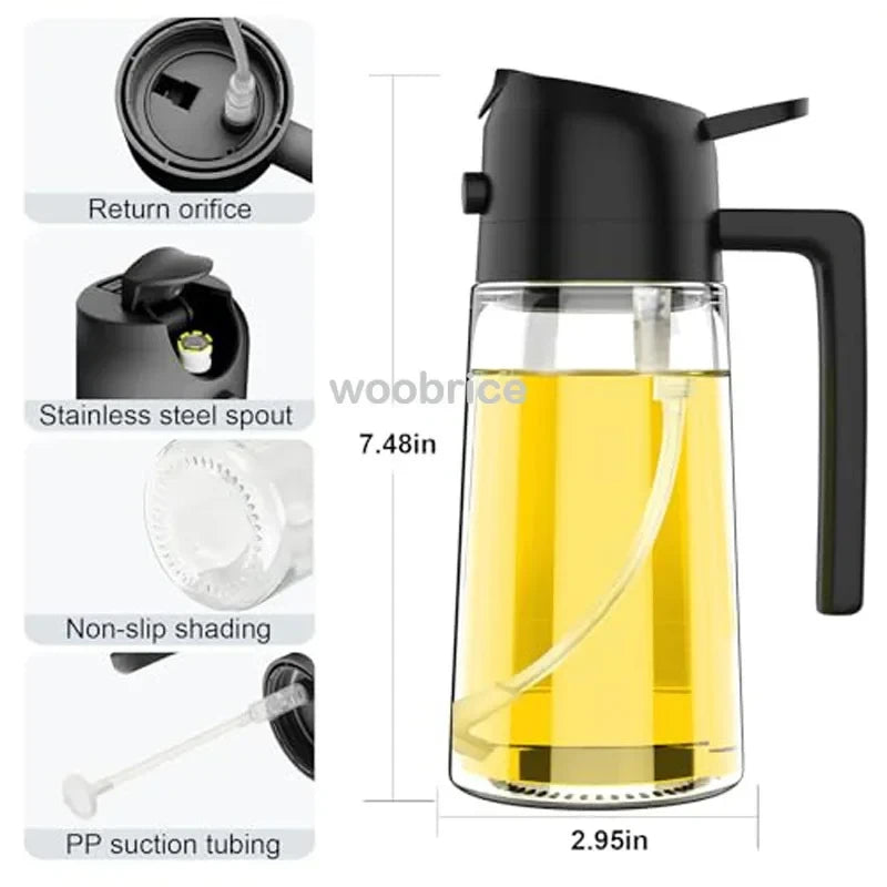Oil Sprayer for Cooking 2-in-1 – Olive Oil Sprayer & Dispenser Glass Bottle 16oz, for Air Fryer BBQ Salad Baking