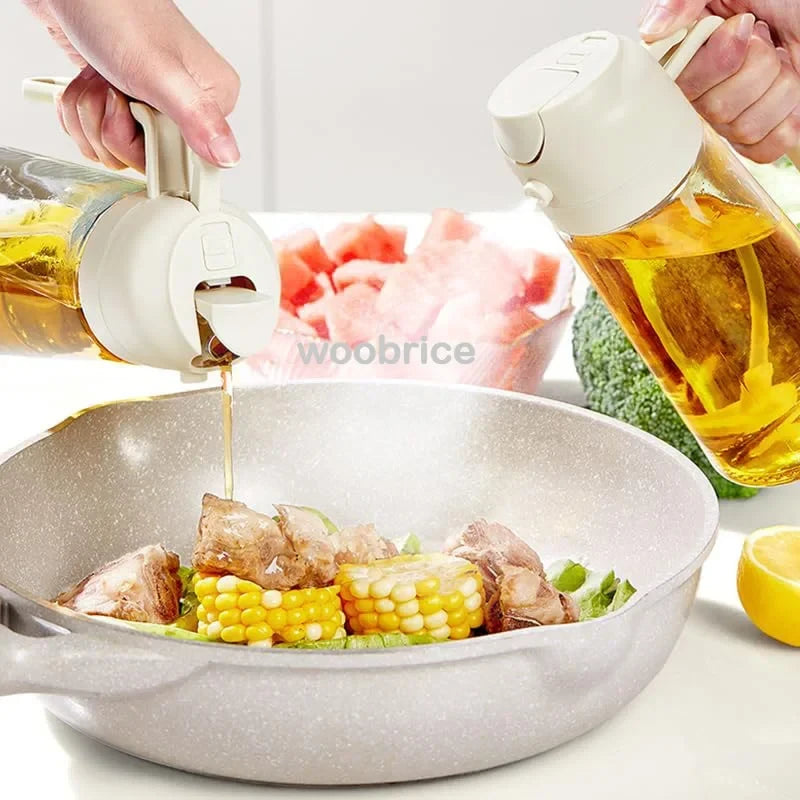 Oil Sprayer for Cooking 2-in-1 – Olive Oil Sprayer & Dispenser Glass Bottle 16oz, for Air Fryer BBQ Salad Baking