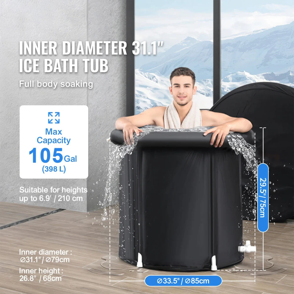 105 Gallons Ice Bath Cold Plunge Tub With Cover For Indoor Outdoor For Recovery, Cold Water Therapy, Athletes