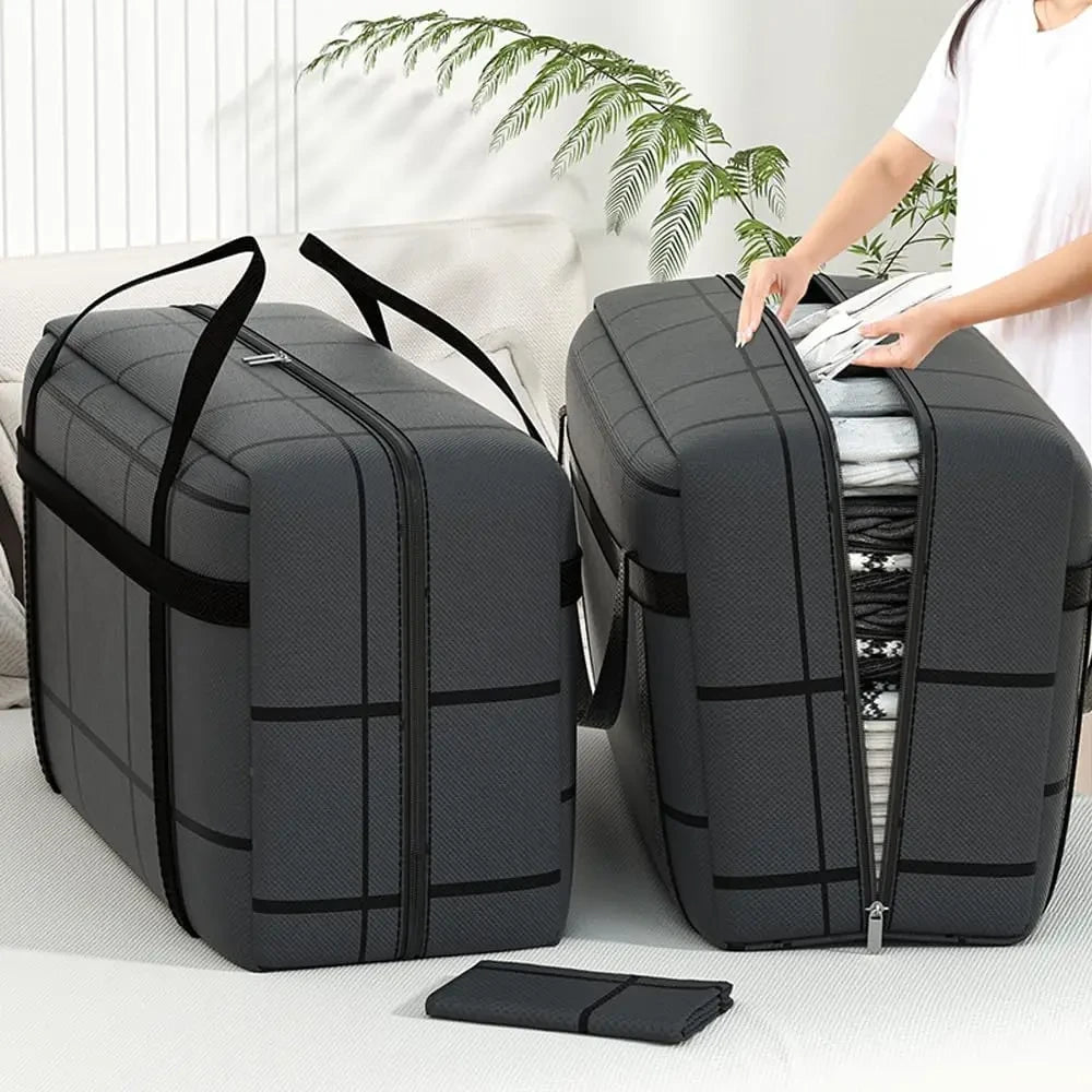 Portable Large Capacity Folding Clothing Storage Bag Hand-Held Duffel Bag Double Zipper Padded Bag Wardrobe Organizer Moving Bag