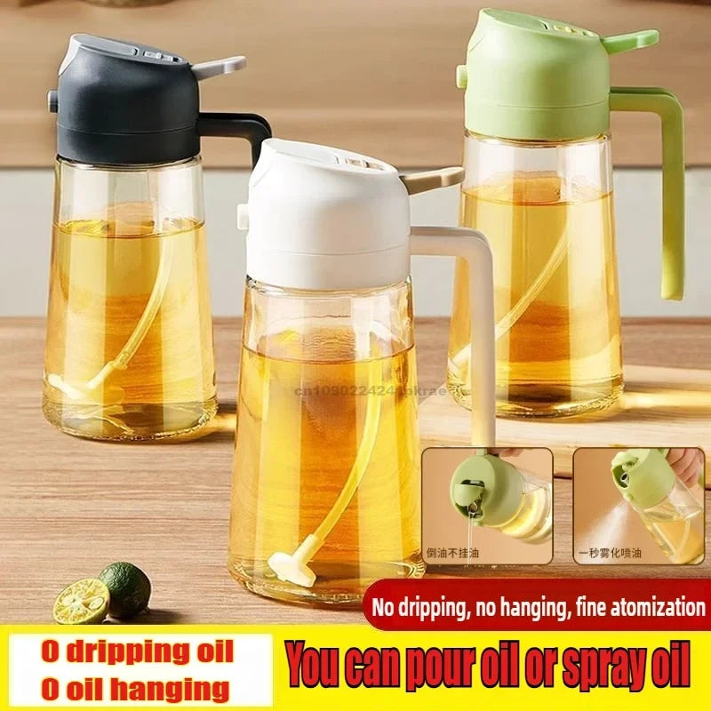 Rociador y Dispensador de Aceite de Oliva 16oz 2 en 1 — Vidrio, Spray y Chorro, con Medidas