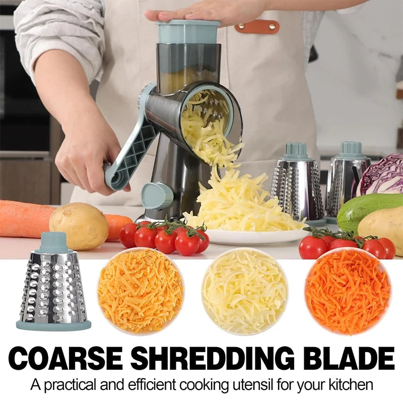 Rotary Cheese Grater Manual Hand Crank 3-In-1 Vegetable Shredde | Finger-Safe Design, Stainless Steel Drums, Suction Base. Perfect for Cheese, Vegetables, Nuts & Chocolate. Easy to Clean
