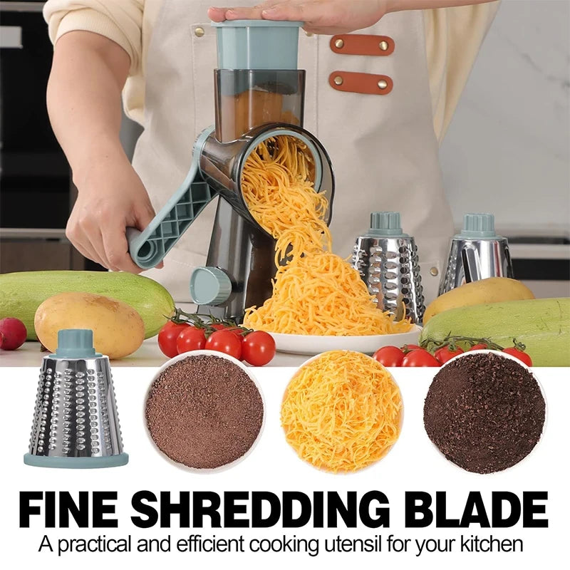 Rotary Cheese Grater Manual Hand Crank 3-In-1 Vegetable Shredde | Finger-Safe Design, Stainless Steel Drums, Suction Base. Perfect for Cheese, Vegetables, Nuts & Chocolate. Easy to Clean