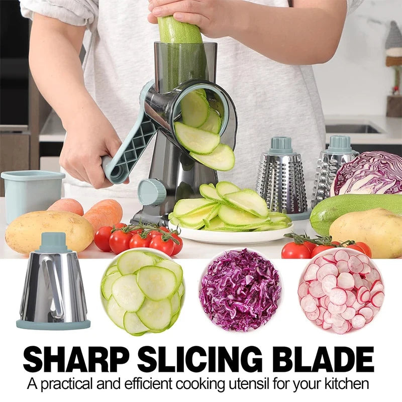 Rotary Cheese Grater Manual Hand Crank 3-In-1 Vegetable Shredde | Finger-Safe Design, Stainless Steel Drums, Suction Base. Perfect for Cheese, Vegetables, Nuts & Chocolate. Easy to Clean