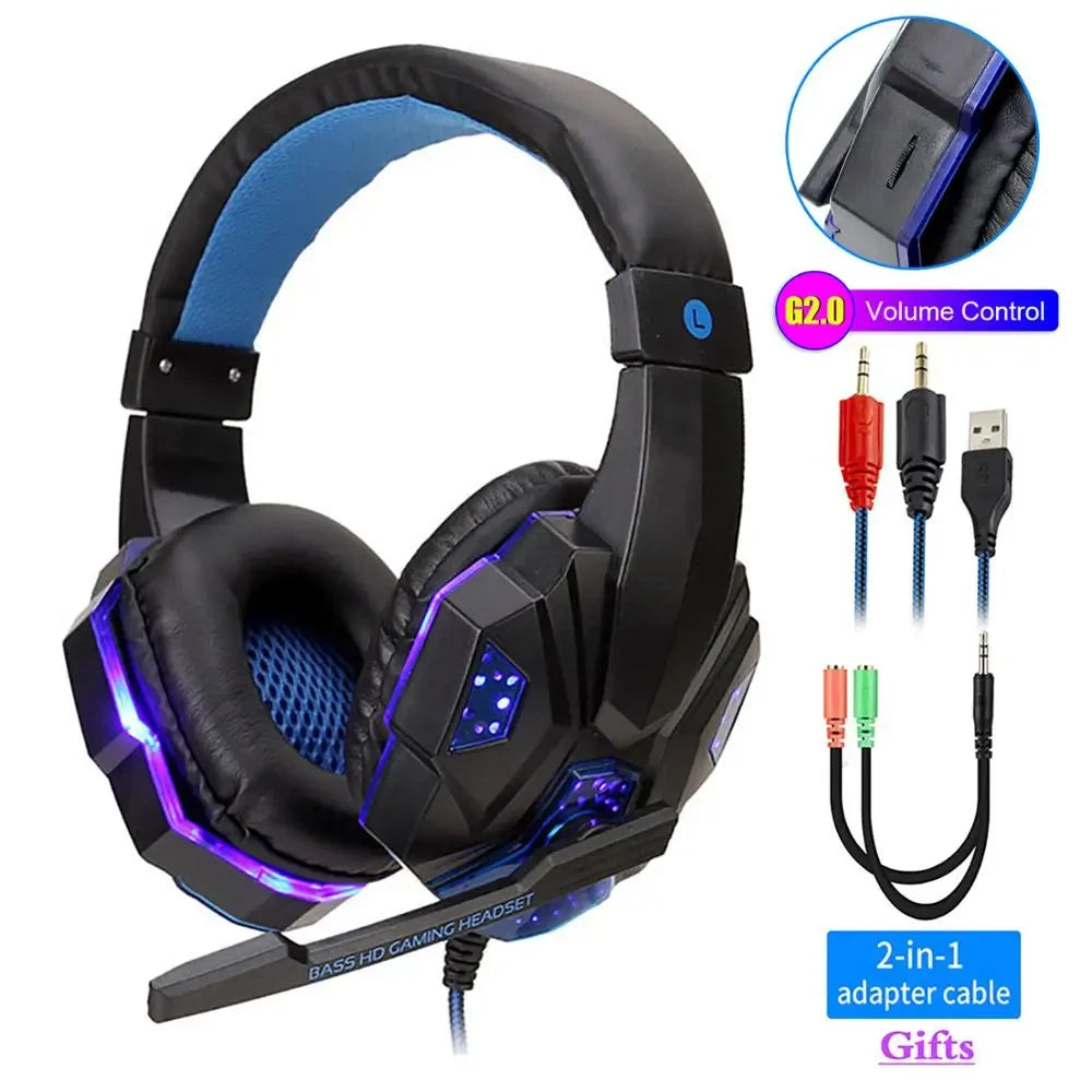 3.5mm Gaming Headset Mic LED Headphones Stereo Bass Surround For PC PS4 One