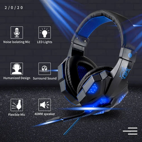3.5mm Gaming Headset Mic LED Headphones Stereo Bass Surround For PC PS4 One