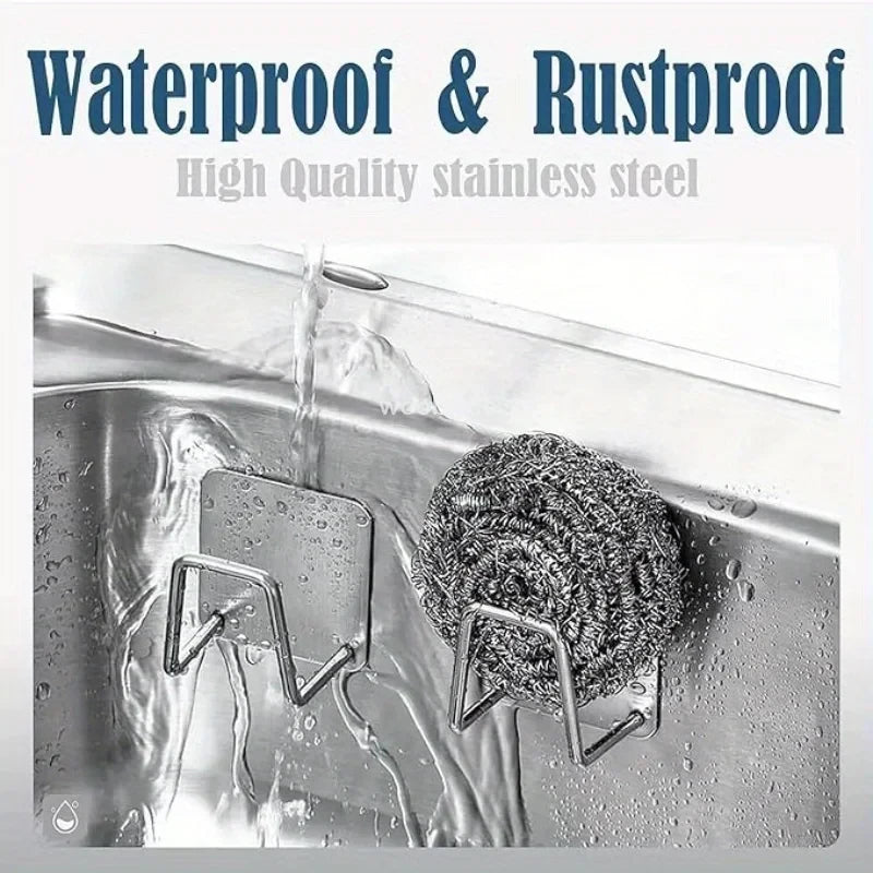 Sink Organizer Sponge Holder 2-Pack – Stainless Steel Sink Caddy for Kitchen, Rustproof Adhesive Mount with Drainage