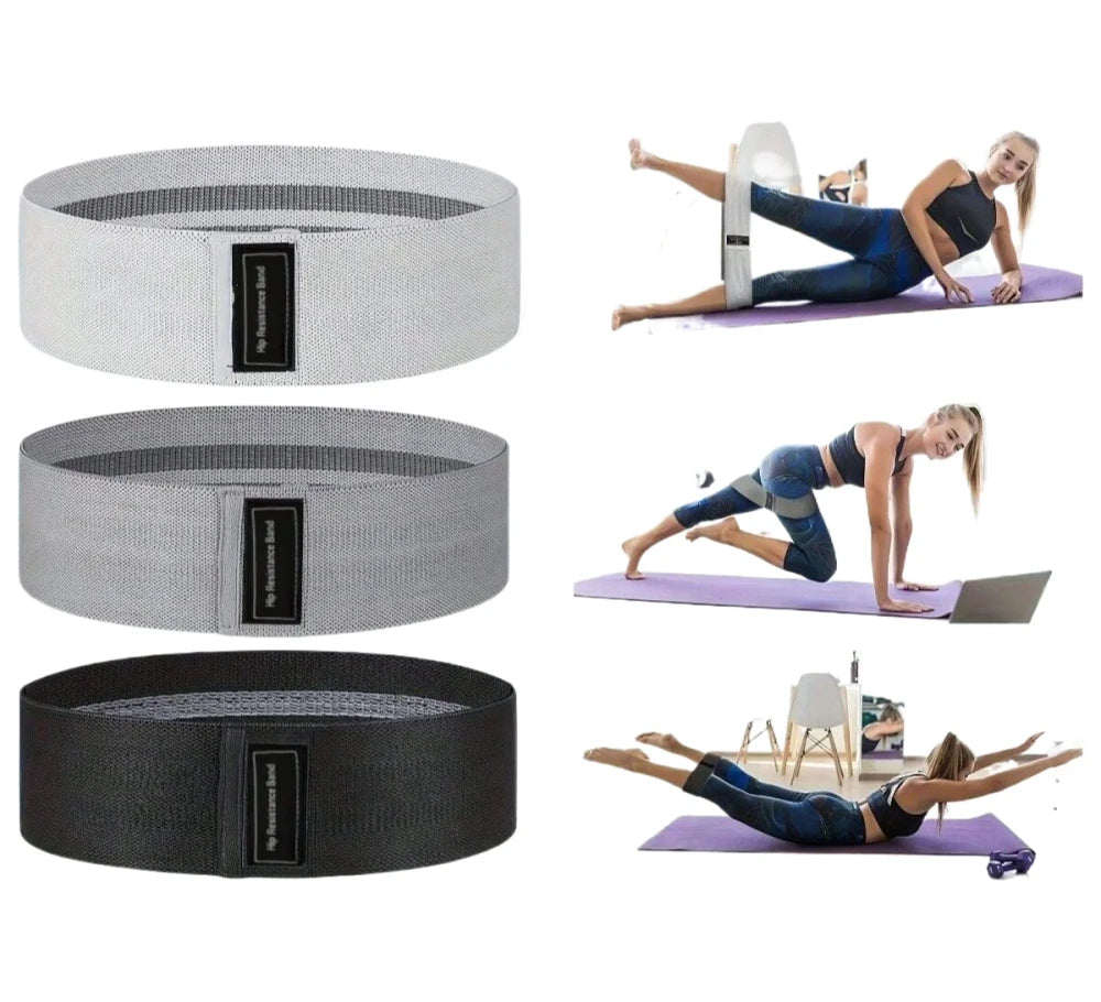 Bandas de Glúteos de Tela — Set de 3 Antideslizantes para Piernas y Glúteos