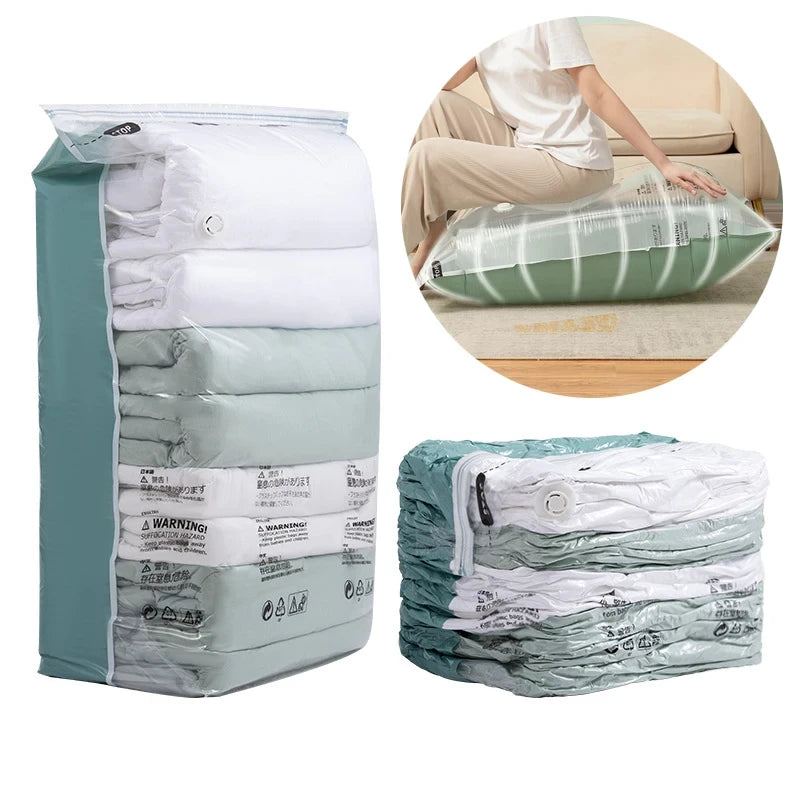 Vacuum Storage Bags for Clothes & Blankets – No Pump Needed, Roll-Up Compression Space Saver Bags for Closet, Travel & Moving