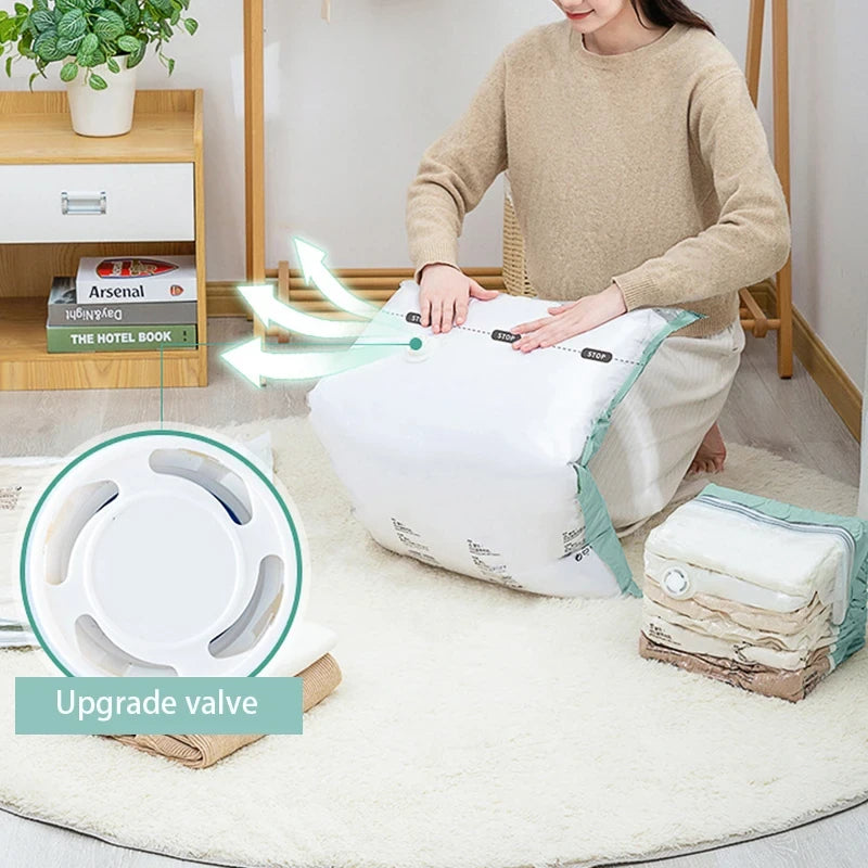 Vacuum Storage Bags for Clothes & Blankets – No Pump Needed, Roll-Up Compression Space Saver Bags for Closet, Travel & Moving