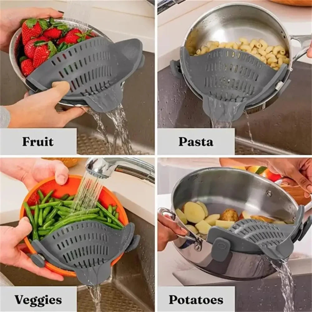 Colador de Olla con Clip — Escurridor de Silicona para Pasta y Verduras, Resistente al Calor