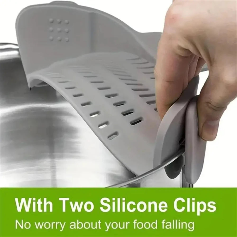 Colador de Olla con Clip — Escurridor de Silicona para Pasta y Verduras, Resistente al Calor