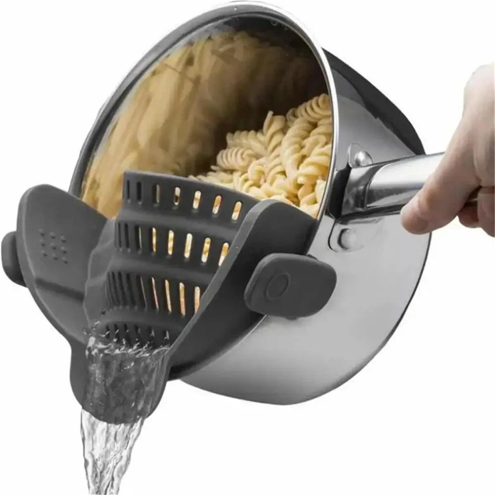 Colador de Olla con Clip — Escurridor de Silicona para Pasta y Verduras, Resistente al Calor