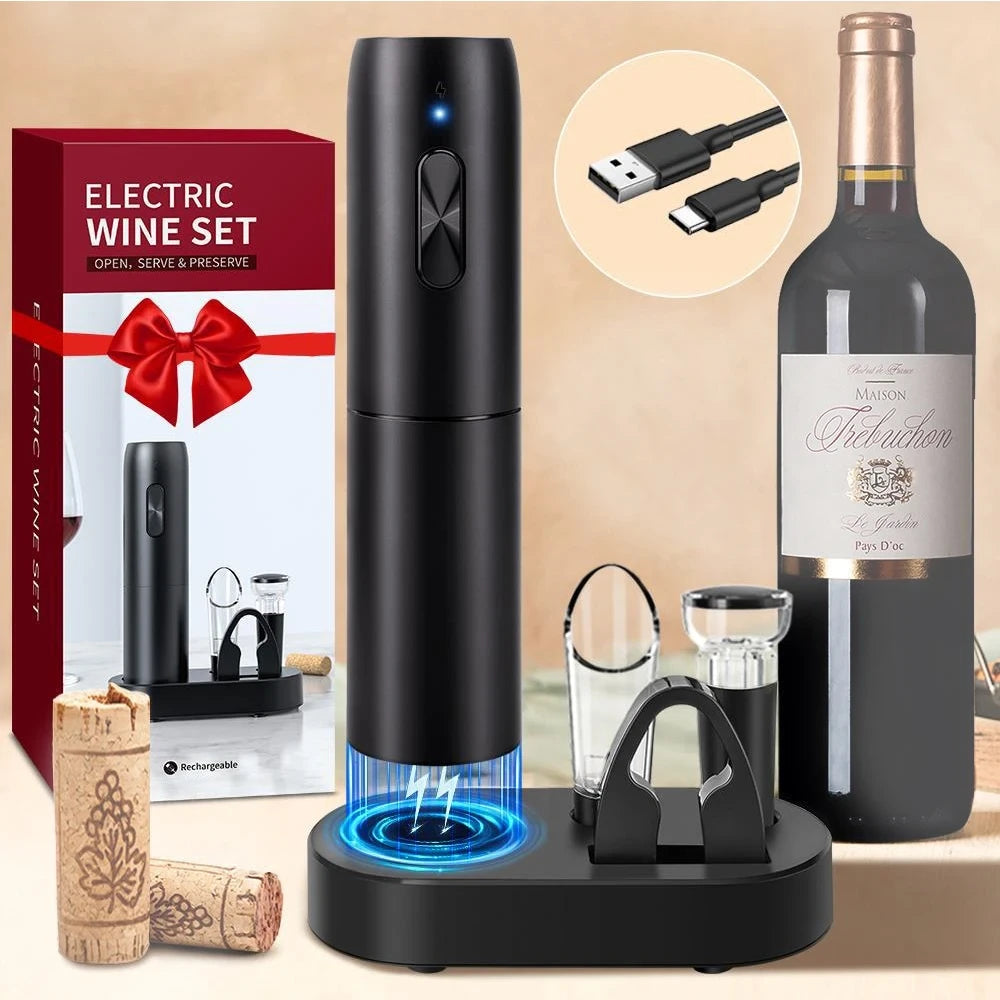 Electric Wine Bottle Opener Kit with Foil Cutter – One-Touch Automatic Corkscrew, Battery Operated, for Party, Travel & Gifts