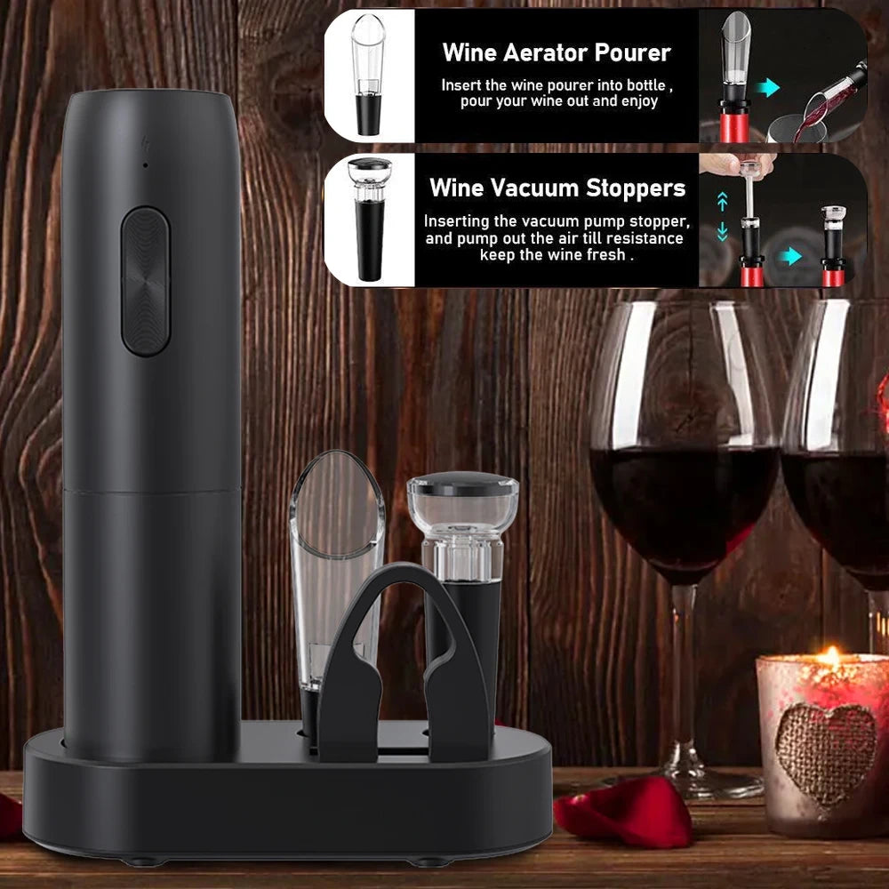 Electric Wine Bottle Opener Kit with Foil Cutter – One-Touch Automatic Corkscrew, Battery Operated, for Party, Travel & Gifts