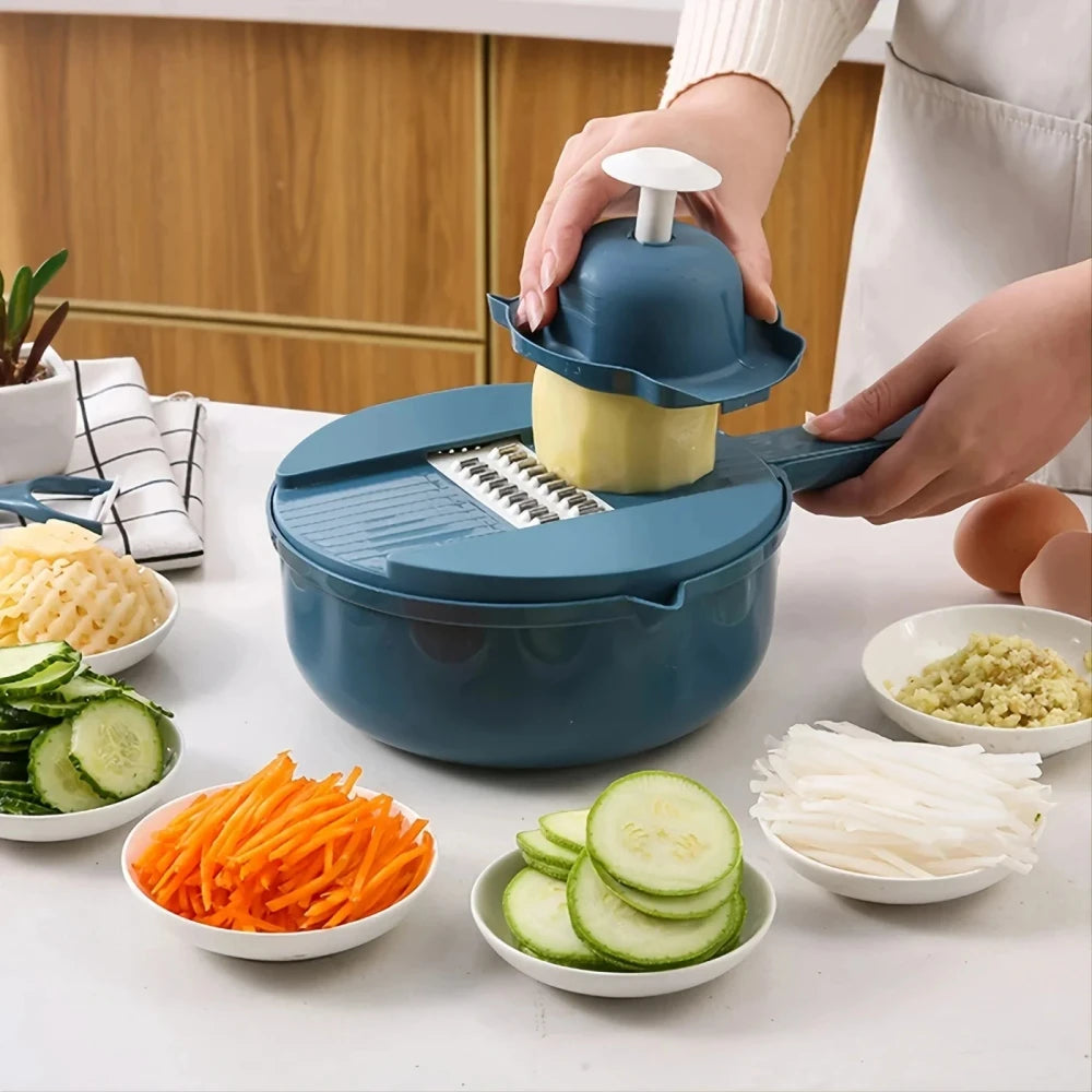 Picador de Verduras 9 en 1 con Contenedor — Corta Cebolla, Rebana y Trocea Manual