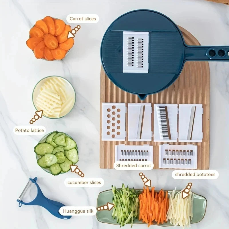 Picador de Verduras 9 en 1 con Contenedor — Corta Cebolla, Rebana y Trocea Manual