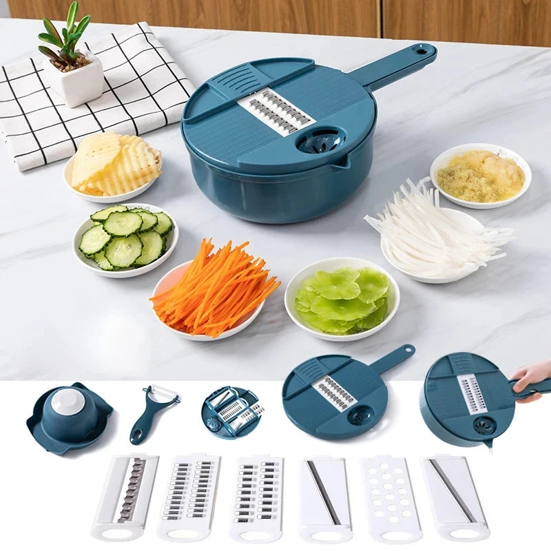 Picador de Verduras 9 en 1 con Contenedor — Corta Cebolla, Rebana y Trocea Manual