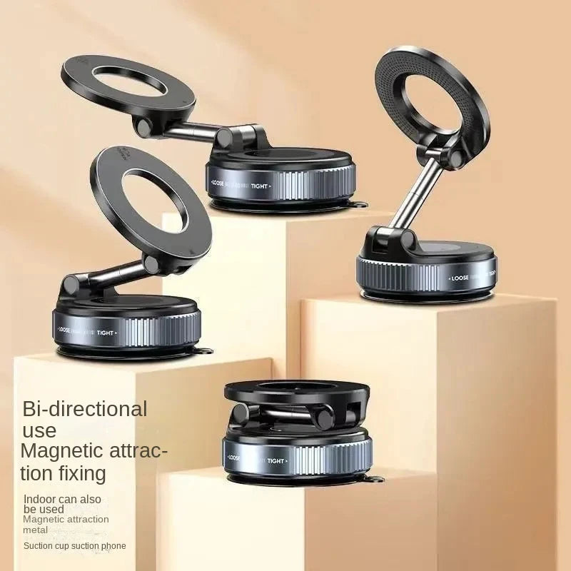 Foldable Magnetic Car Phone Mount – Strong Suction Base, Magnetic Ring Included, 360° for Car, Desk & Live Streaming